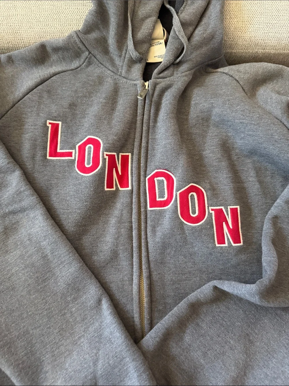 Gray Zip Hoodie with Red 